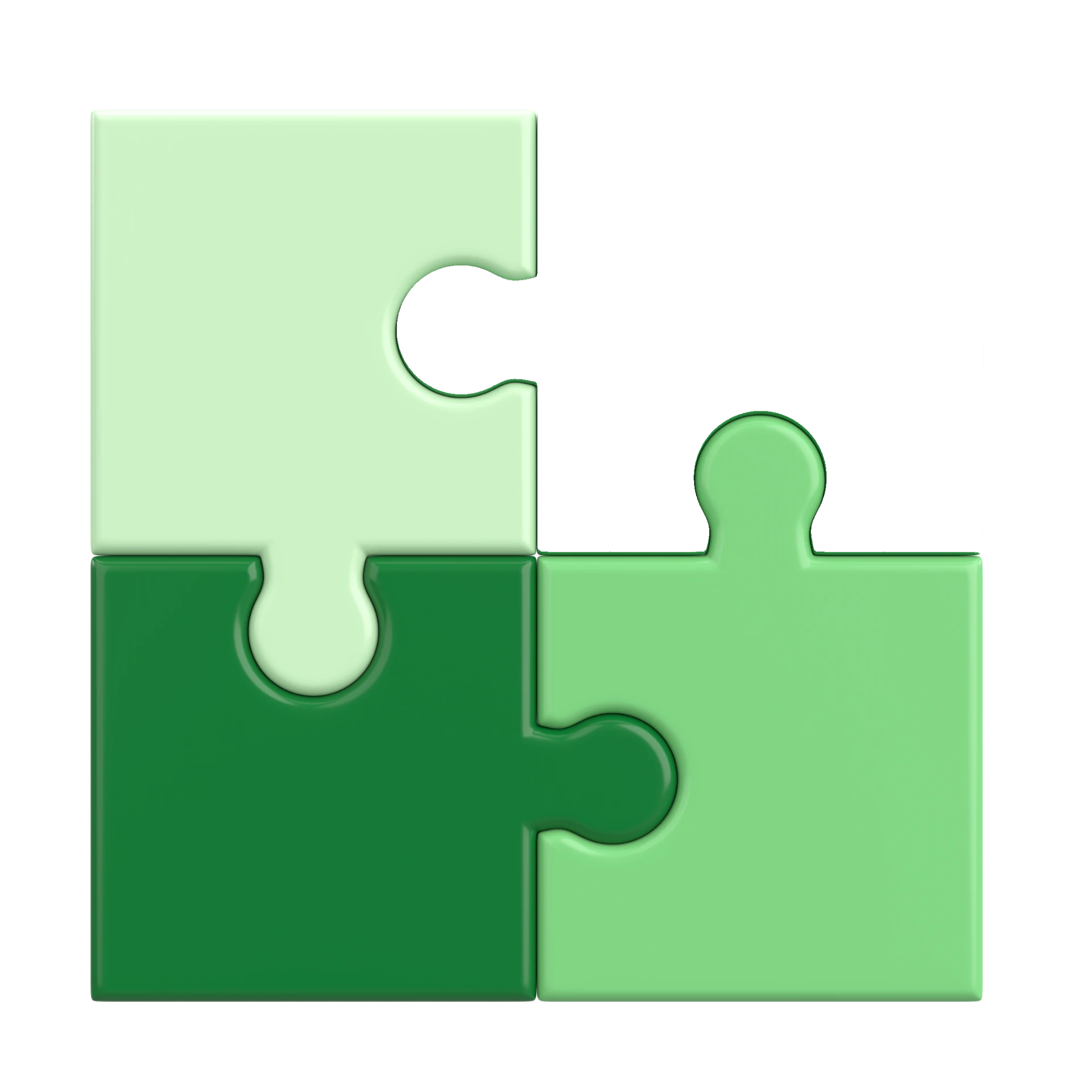 Drie puzzelstukken die samen een merk vormen